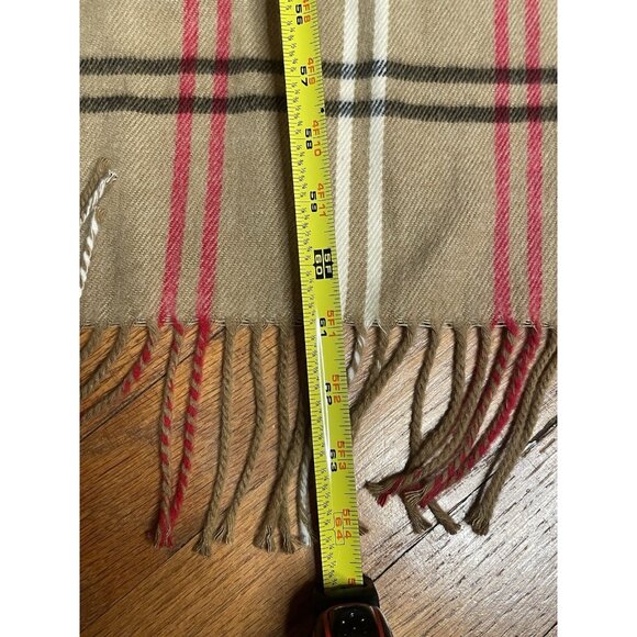 Cejon Knit Rectangle Plaid Wrap Scarf Womens Tan Fringe Neck Warmer Italy Made - Picture 3 of 4